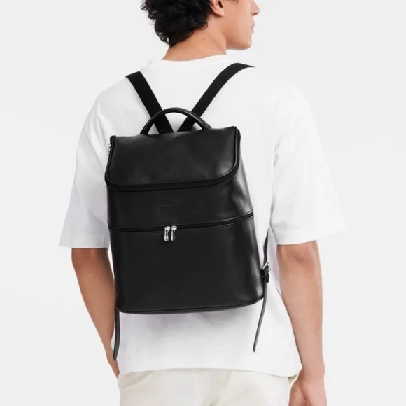 Longchamp Black Leather Le Foulonné Backpack Bag - Picture 11 of 11